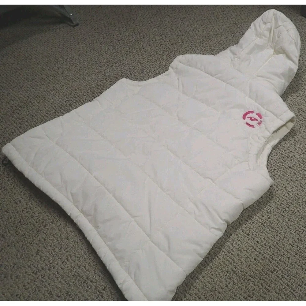 Nordica‎ Puffer Vest Women Large White Excellent Hooded Embroidered Ski Gorpcore
